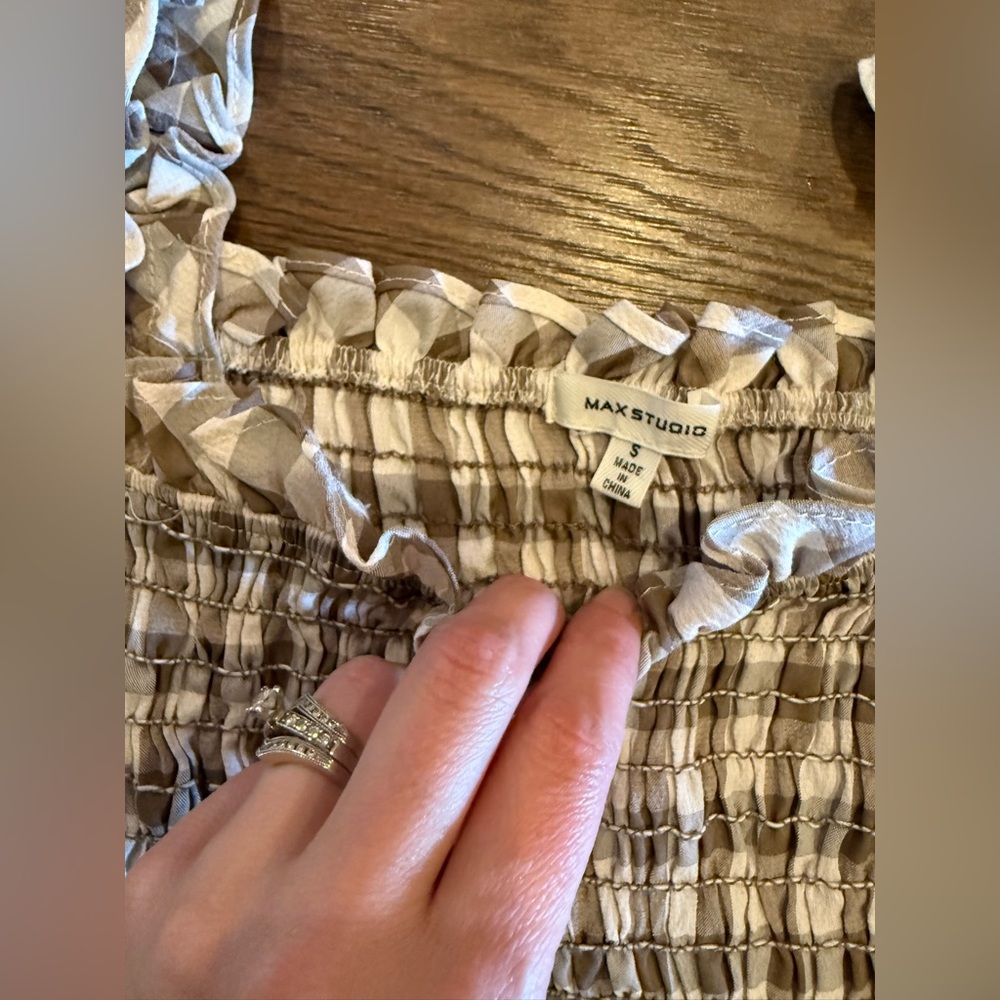 Max Studio Plaid Square Neck Smocked Top - Picture 6 of 6